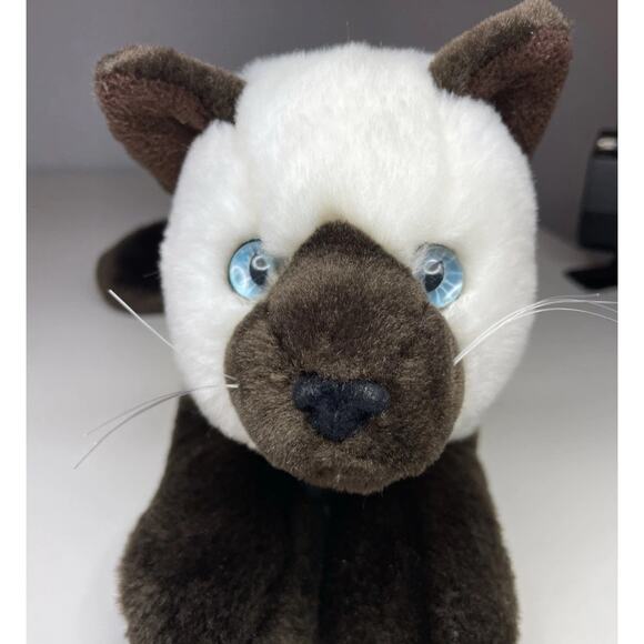 Vintage Aurora Siamese Cat Plush 12” Brown White Stuffed Animal Laying Realistic - Picture 5 of 12